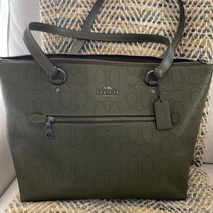 COACH Olive Green Tote with pewter accents